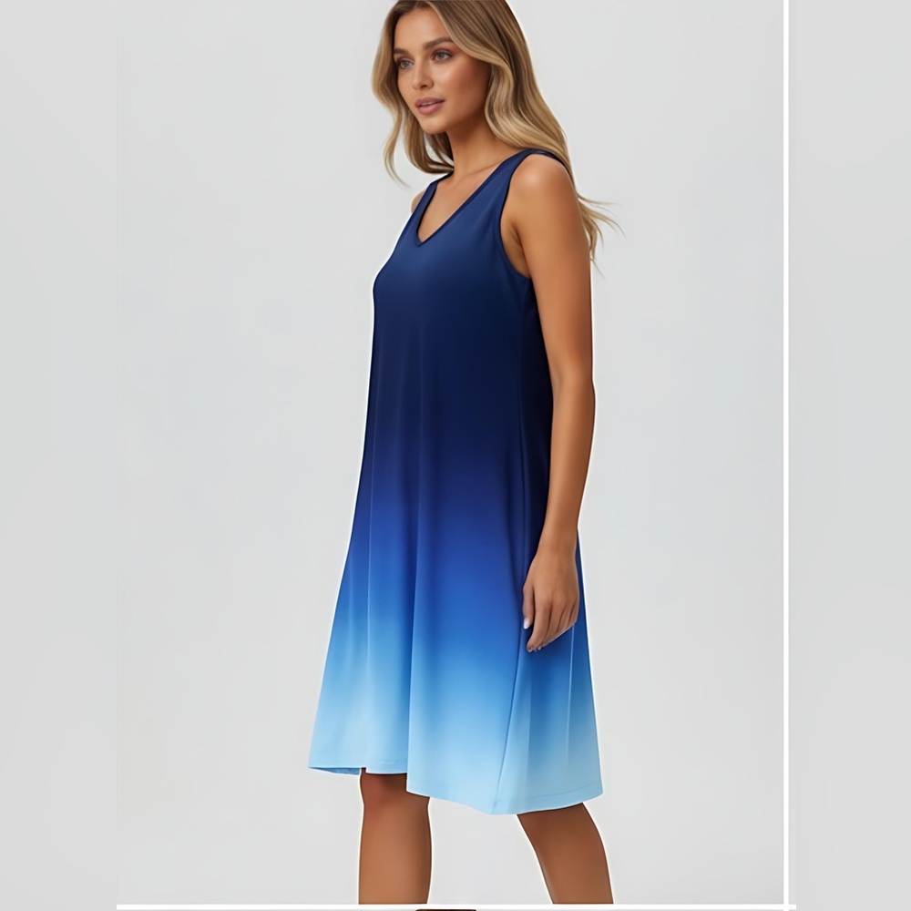 Ombre V-Neck Sleeveless Midi Dress Blue - Picture 2 of 8